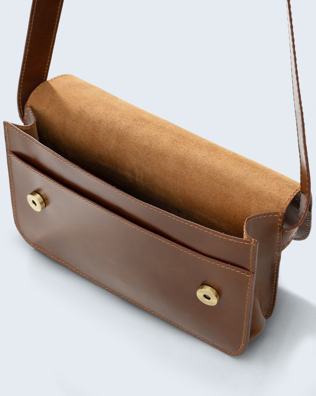 Interior view of the Tannery Mor bag showing suede lining