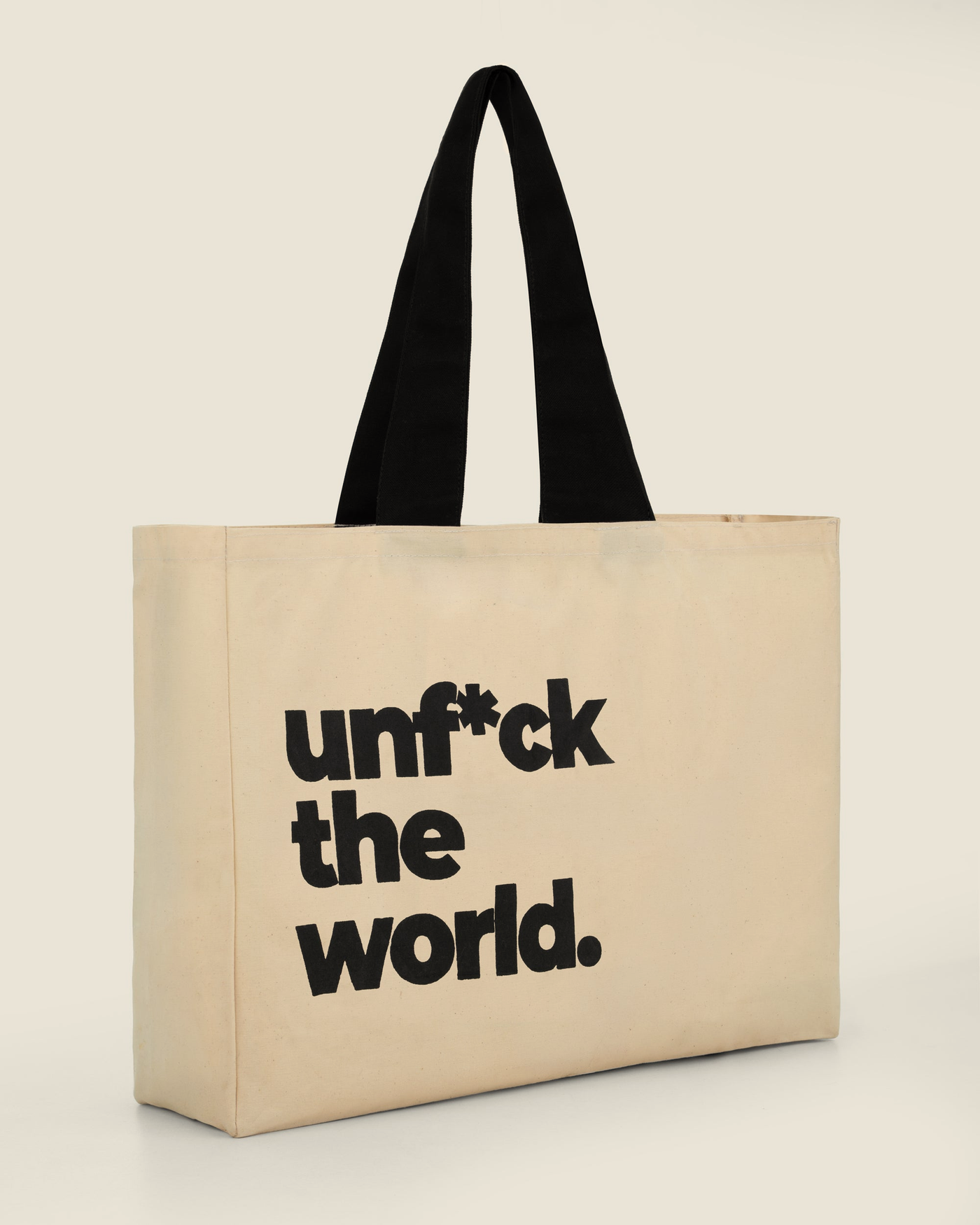 the super big indestructible tote — unf*ck the world print, angle