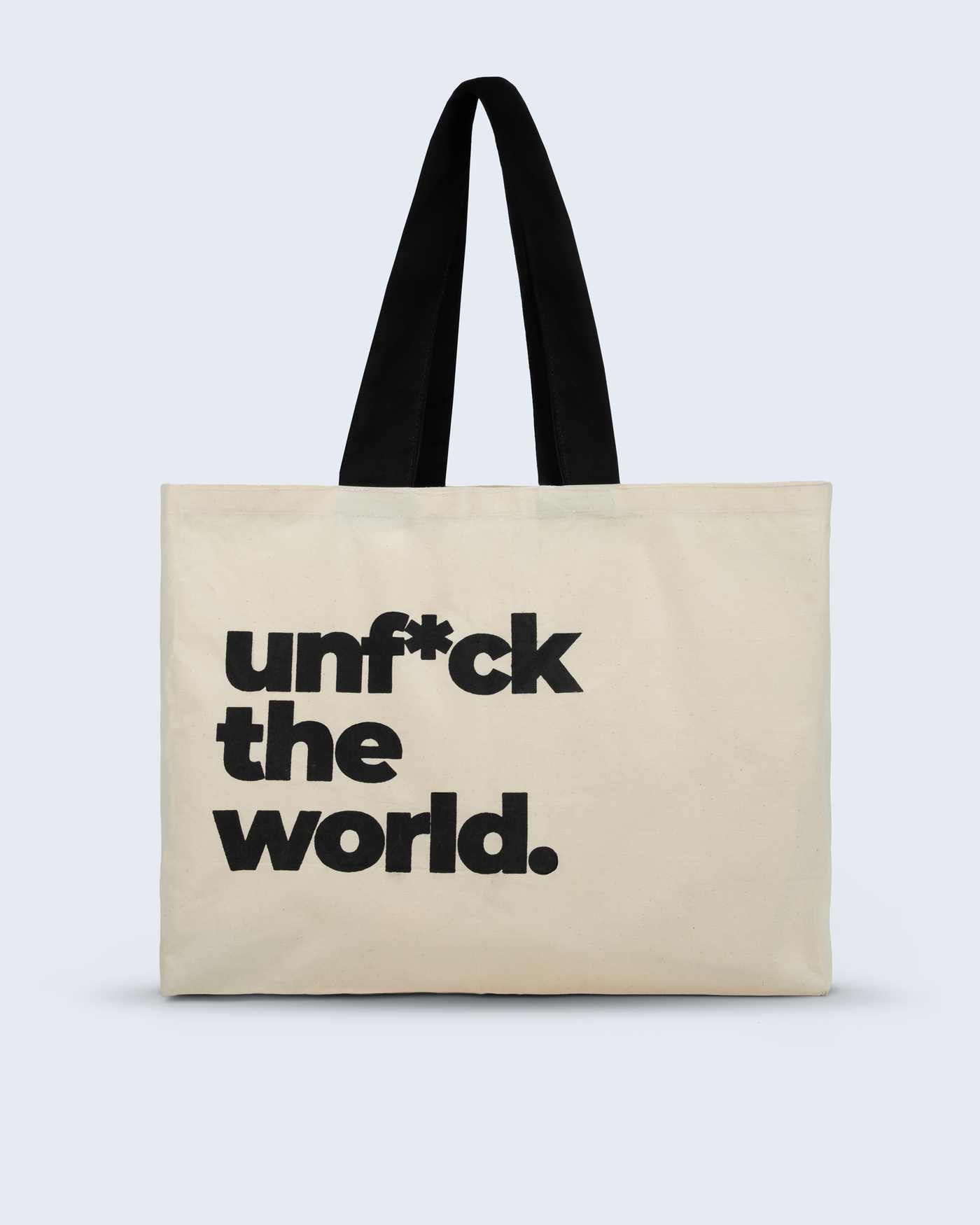 on the beach jute tote, unf*ck the world print, flat view