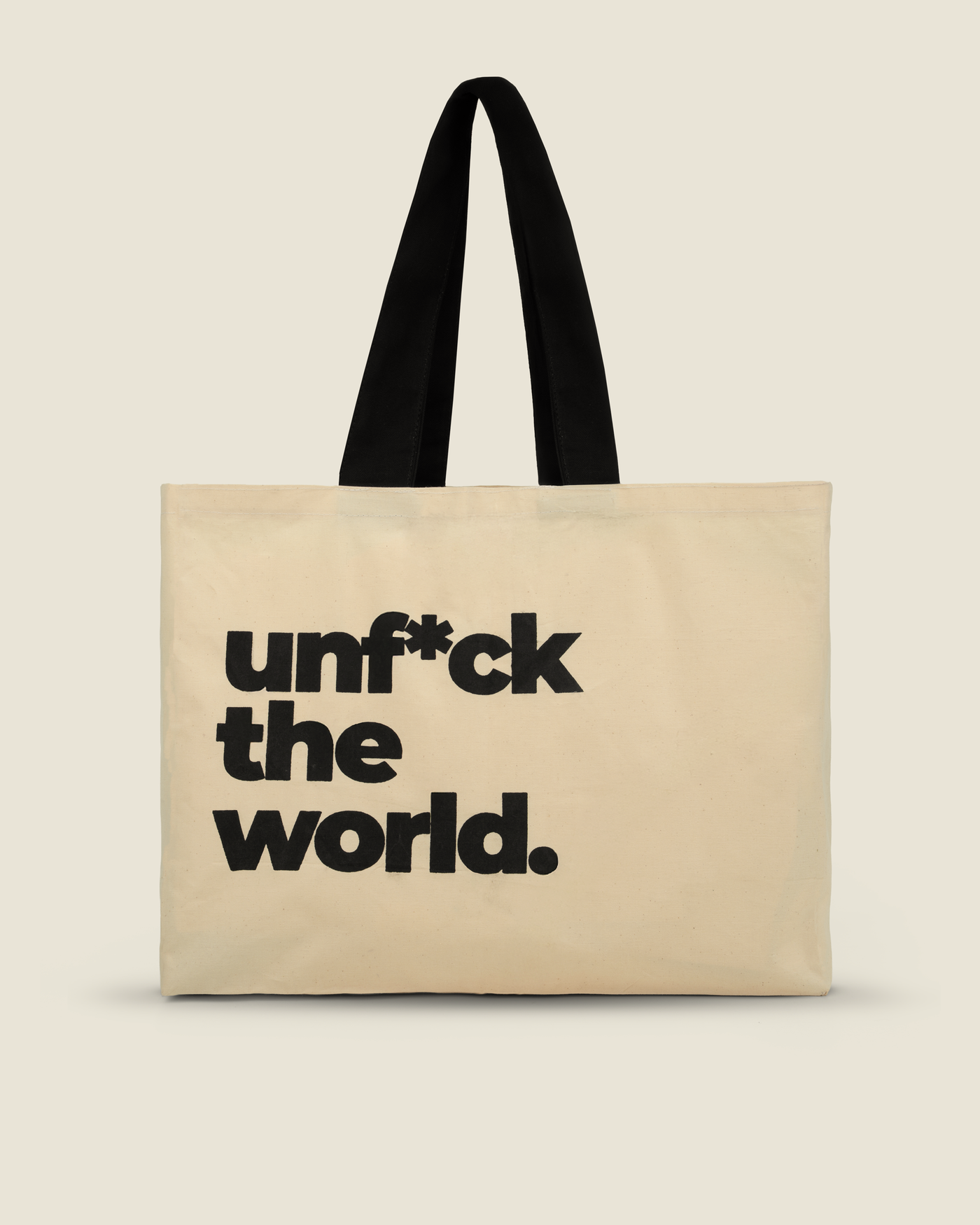 the super big indestructible tote — unf*ck the world print, front